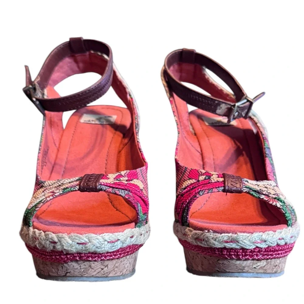 Sakroot wedge shoe floral textile 9.5 open toe ankle strap unique - Picture 6 of 9